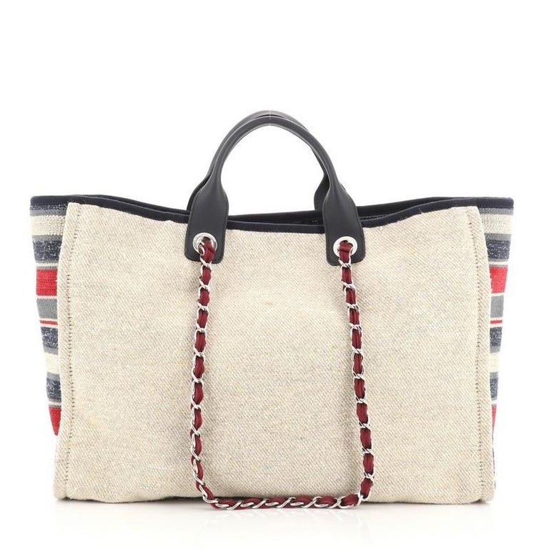 Chanel Deauville Tote Canvas with Striped Detail Large at 1stDibs