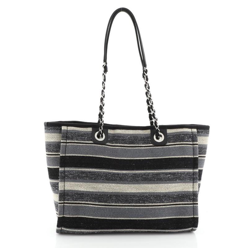 Black  Chanel Deauville Tote Canvas with Striped Detail Small