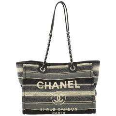 Chanel Deauville Tote Canvas with Striped Detail Small