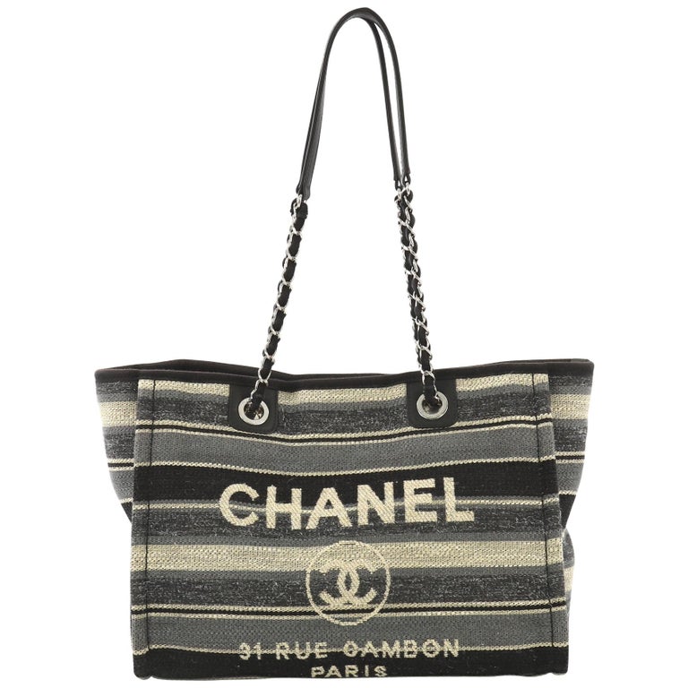 Chanel Deauville Tote Canvas with Striped Detail Small at 1stDibs