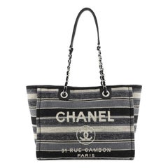 Chanel Deauville Tote Canvas with Striped Detail Small