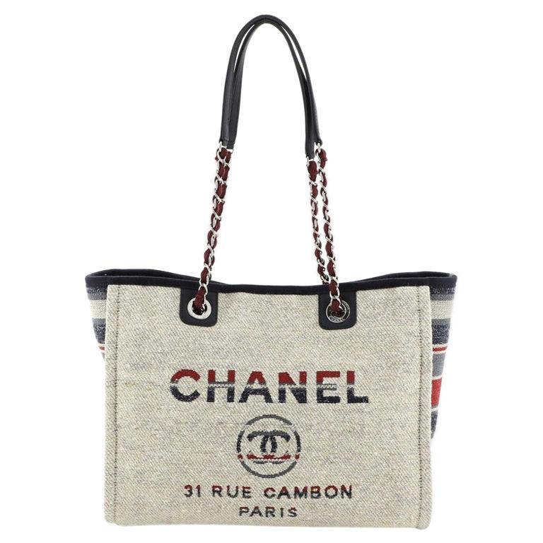 Chanel Deauville Tote Canvas With Striped Detail Small at 1stDibs