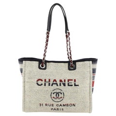 Chanel Deauville Tote Canvas With Striped Detail Small