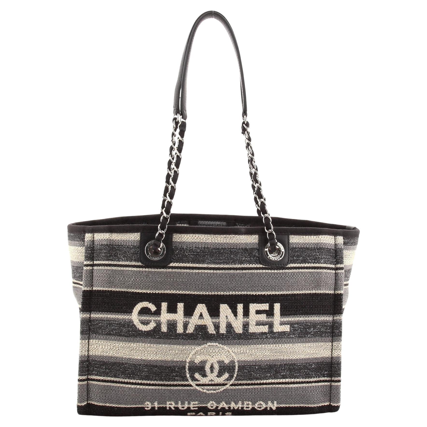 Chanel Deauville Tote Canvas with Striped Detail Small