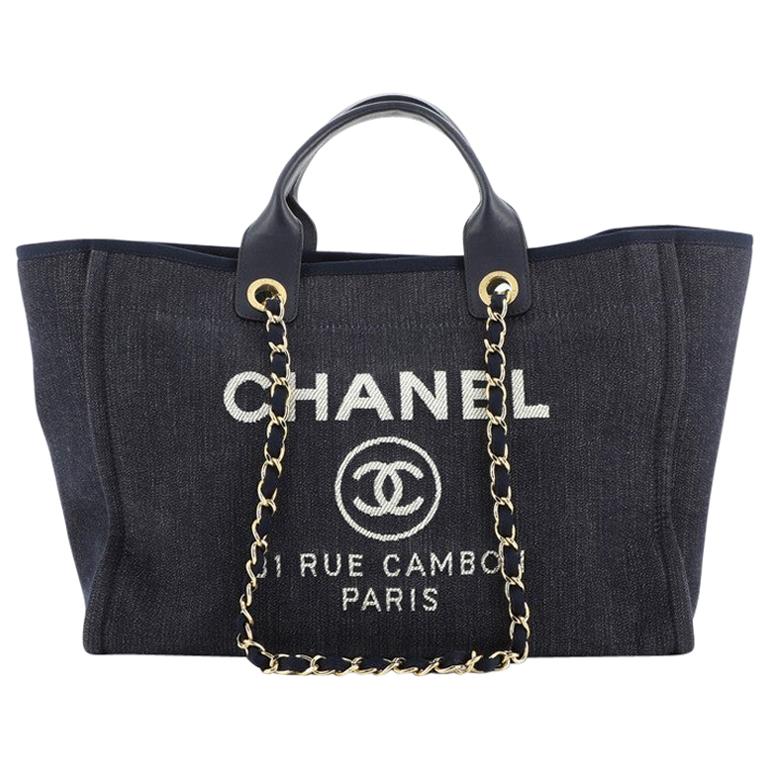 Chanel Deauville Medium Model Shopping Bag in Blue Denim Canvas