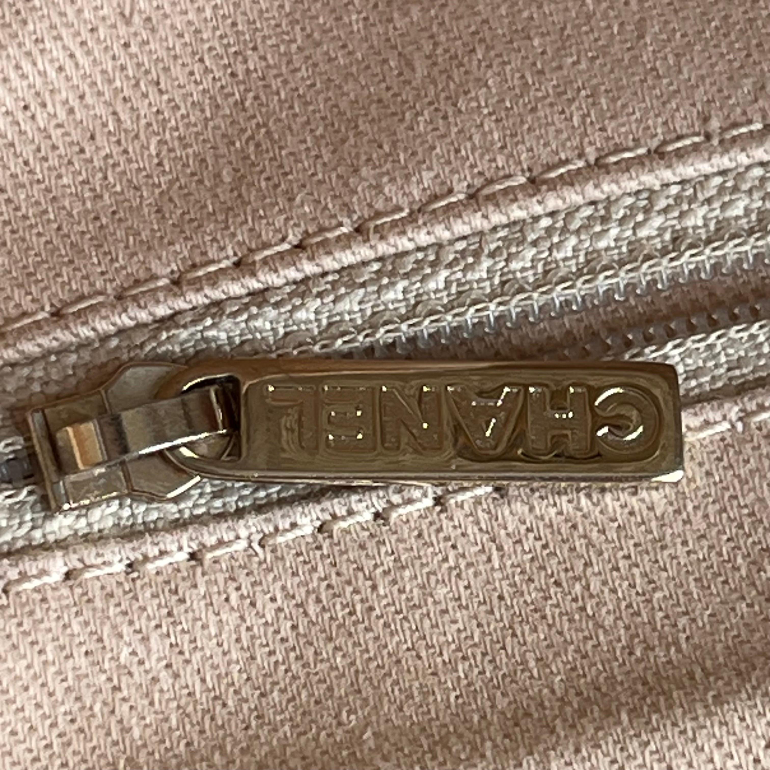 Chanel Deauville Tote Gold Beige Cloth Leather Chain Strap Small 34cm en vente 2