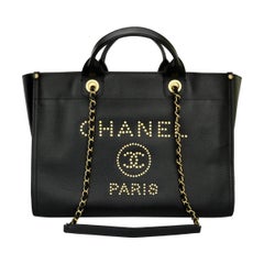 CHANEL Deauville Tote Large Black Caviar Studded with Brushed Gold Hardware  2019 at 1stDibs | chanel deauville tote 2019, chanel canvas tote 2019, chanel  deauville 2019