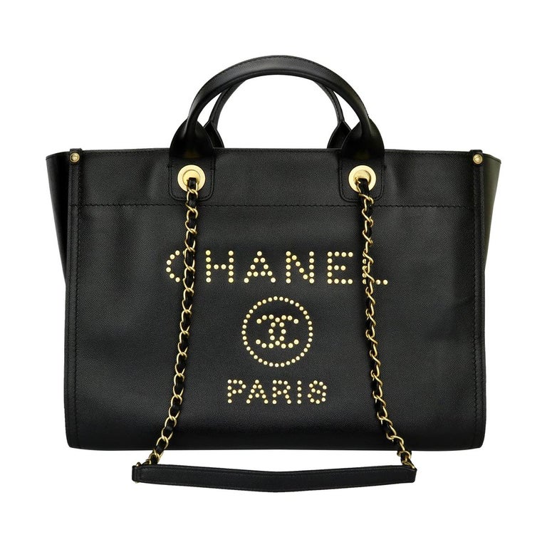 chanel deauville tote black leather