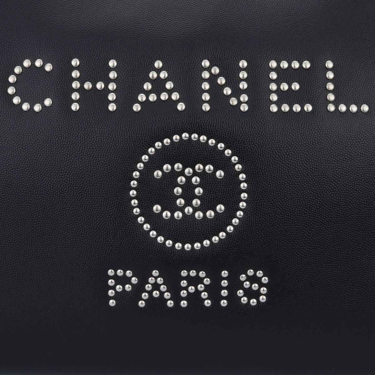 Authentic CHANEL Deauville Tote Large Black Caviar Studded with Silver Hardware 2018.

This bag is in excellent-mint condition. It still keeps the original shape and leather smells fresh as if new.

Exterior Condition: Mint condition, corners show
