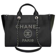 Used CHANEL Deauville Tote Large Black Caviar Studded with SilverHardware 2018