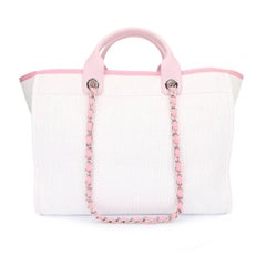 CHANEL Deauville Tote Large Pink Canvas with Silver Hardware 2016