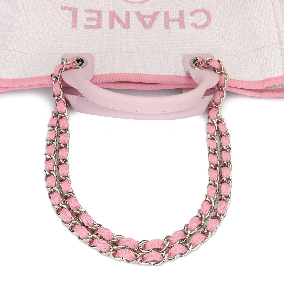 Women's or Men's CHANEL Deauville Tote Large Pink Canvas with Silver Hardware 2016