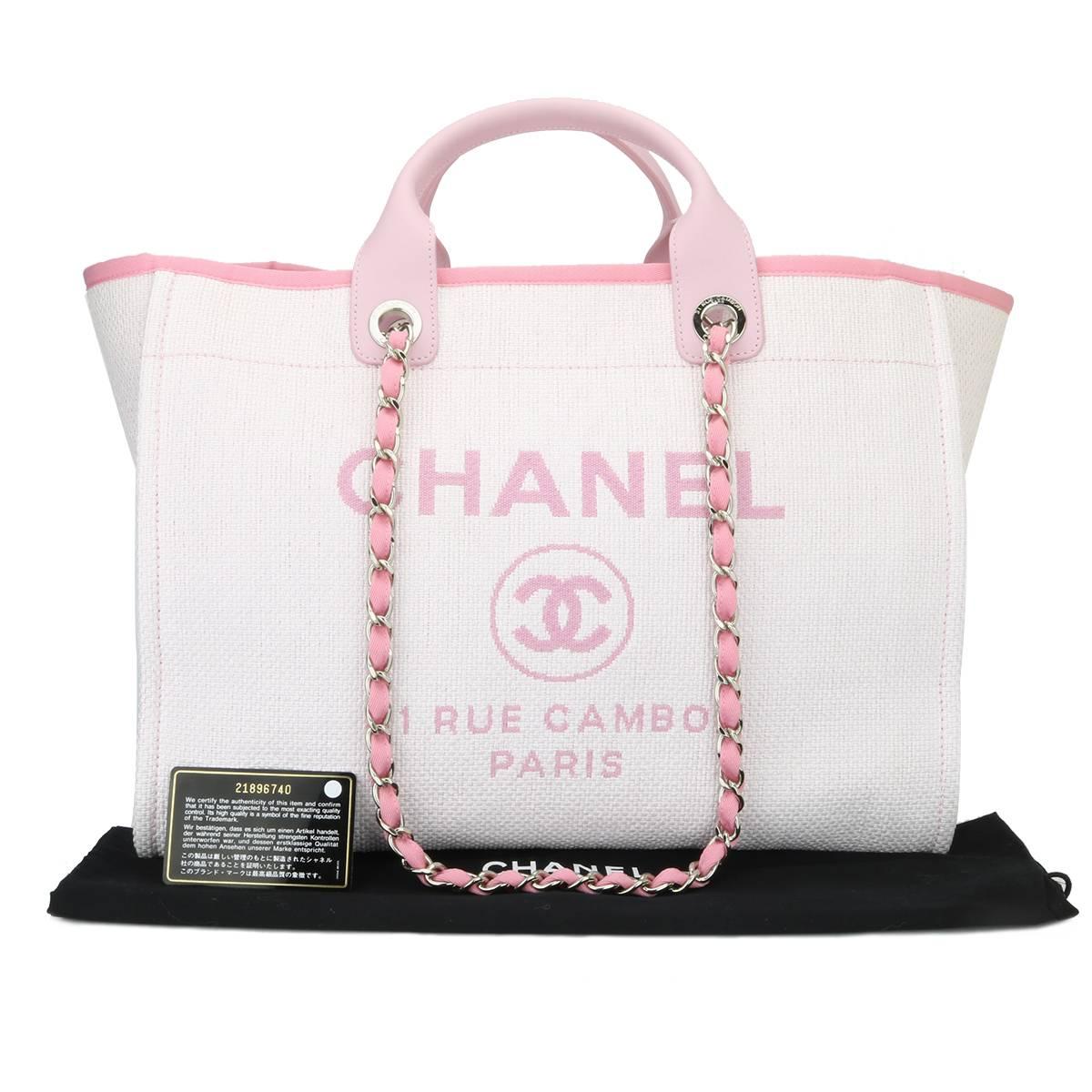 CHANEL Deauville Tote Large Pink Canvas with Silver Hardware 2016 4