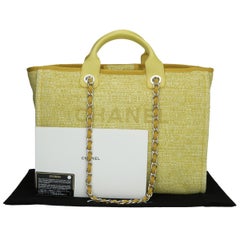 CHANEL Deauville Tote Large Yellow Canvas with Light Gold Hardware 2018