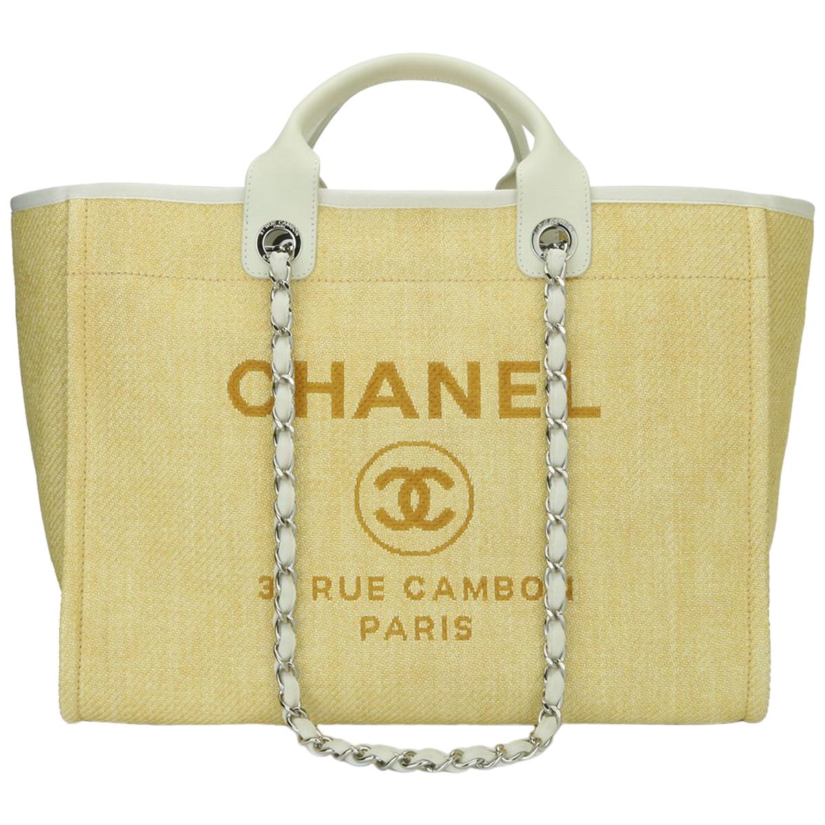 CHANEL Deauville Tote Large Yellow Canvas with Silver Hardware 2014