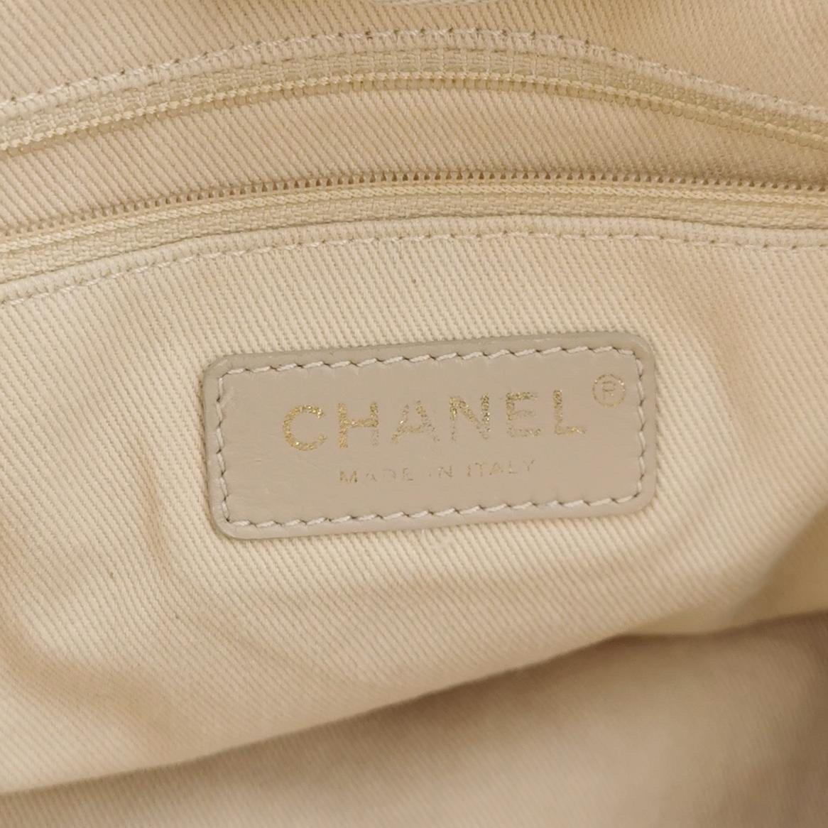 Chanel Deauville Tote Light Beige Stripes Cloth Leather Chain Handle Small 34cm 4