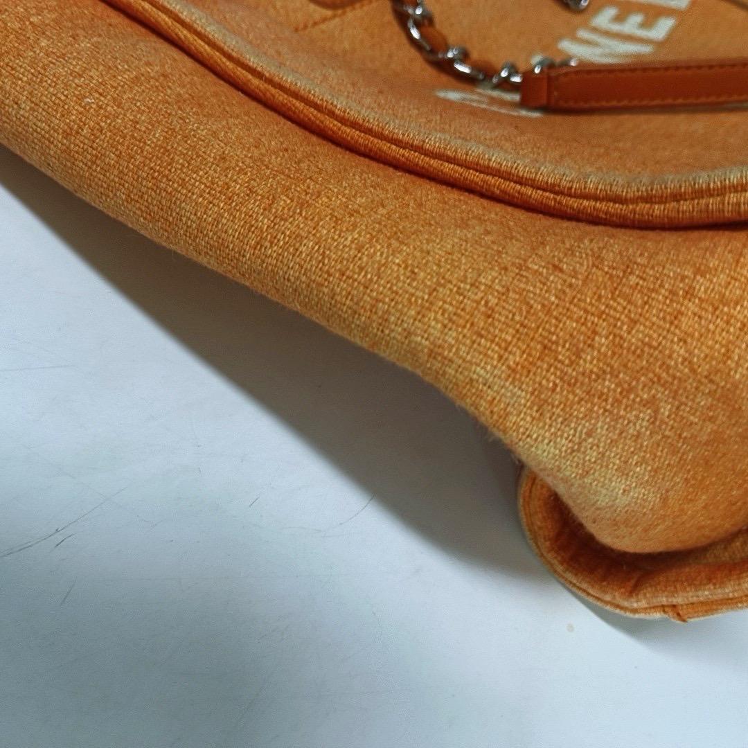 Chanel Deauville Fourre-tout orange clair bordé de cuir Denim petit 32 cm en vente 5