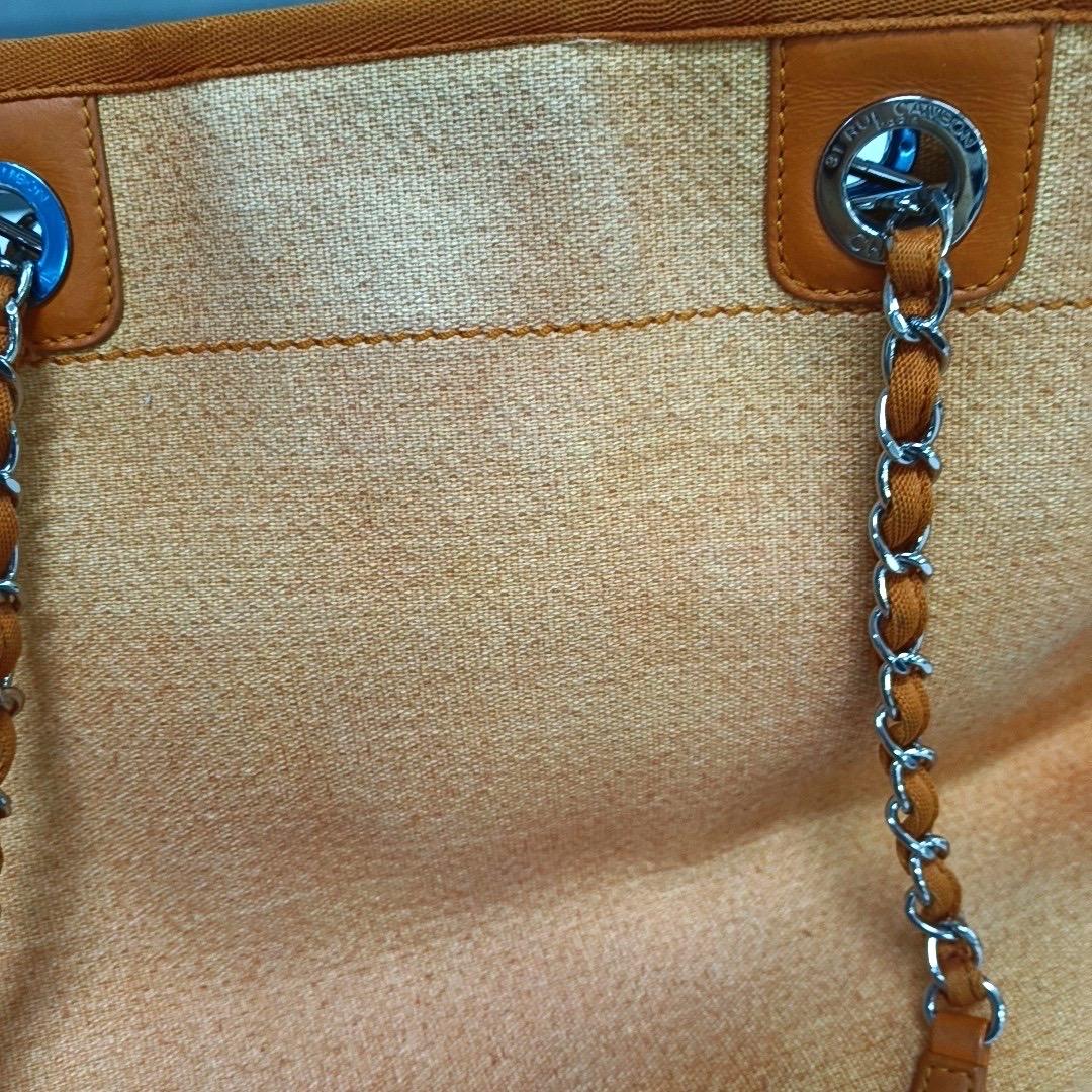 Chanel Deauville Tote Light Orange Denim Leather Trim Small 32cm For Sale 8