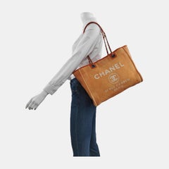 Chanel Deauville Tote Light Orange Denim Leather Trim Small 32cm