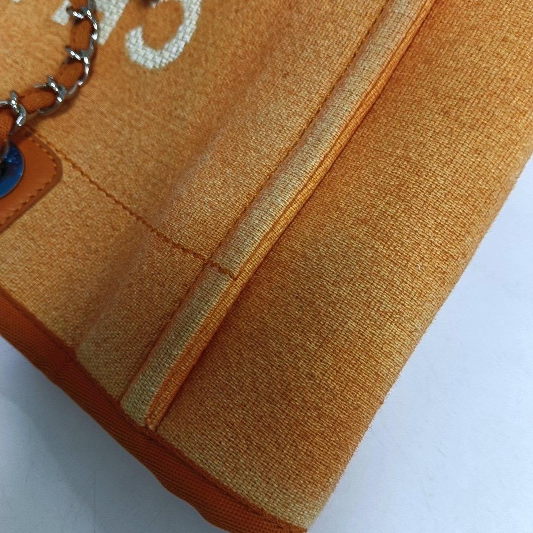 Chanel Deauville Fourre-tout orange clair bordé de cuir Denim petit 32 cm en vente 3