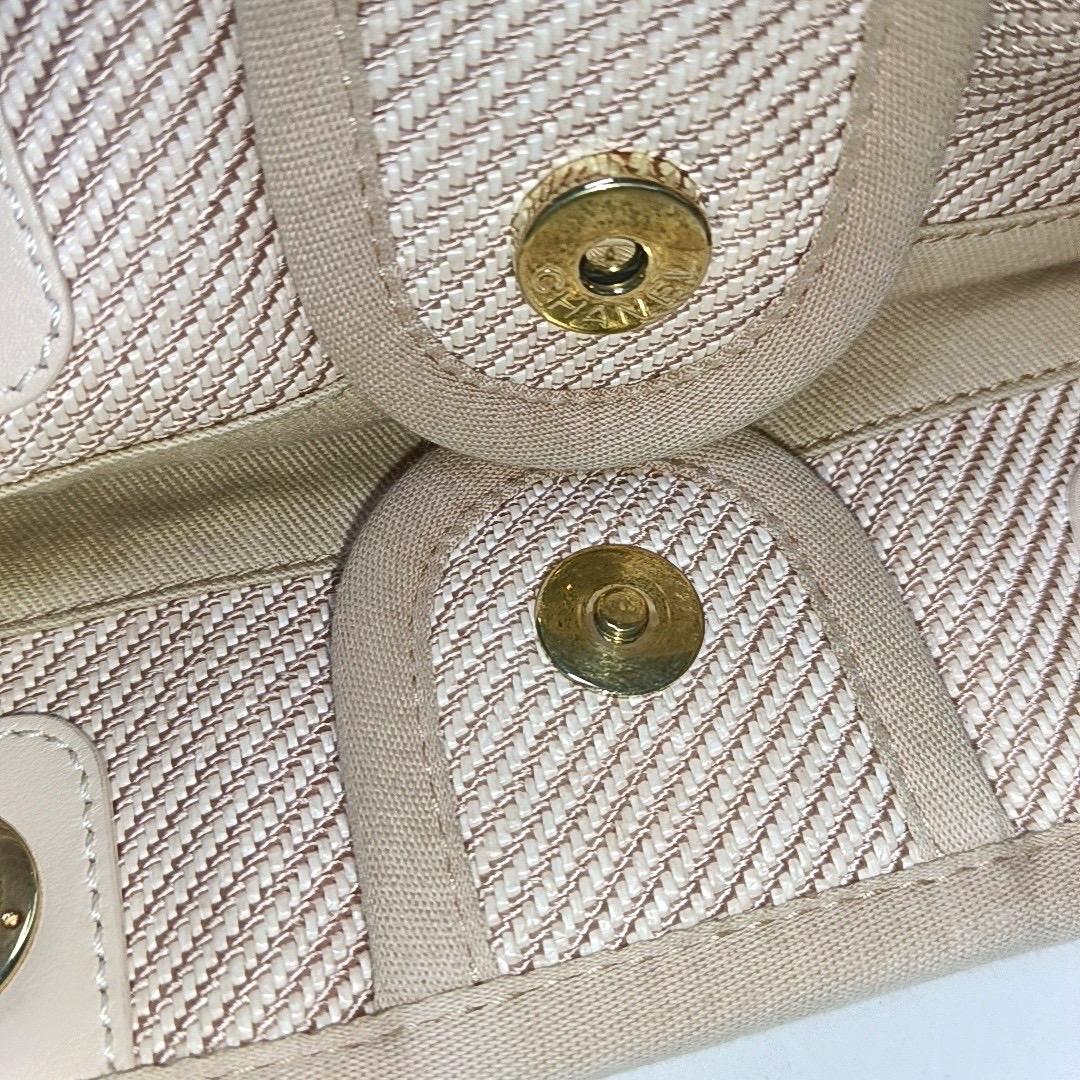 Chanel Deauville Tote Light Pink Cloth Leather Chain Strap Small 34cm 5