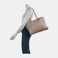 Chanel Deauville Tote Light Pink Cloth Leather Chain Strap Small 34cm