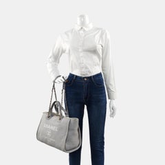 Chanel Deauville Tote Medium Grey Denim Top Handle