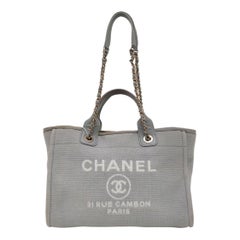 Chanel Deauville Tote Medium Grey Denim Top Handle