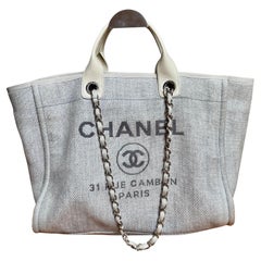 Chanel Deauville Tote Medium Light Blue Grey Denim Top Handle 2013-2014