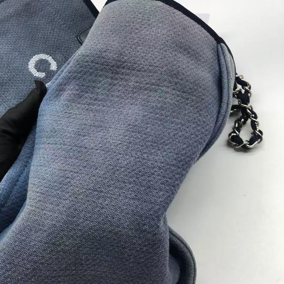 Chanel Deauville Tote Medium Navy Denim Top Handle 2012 6