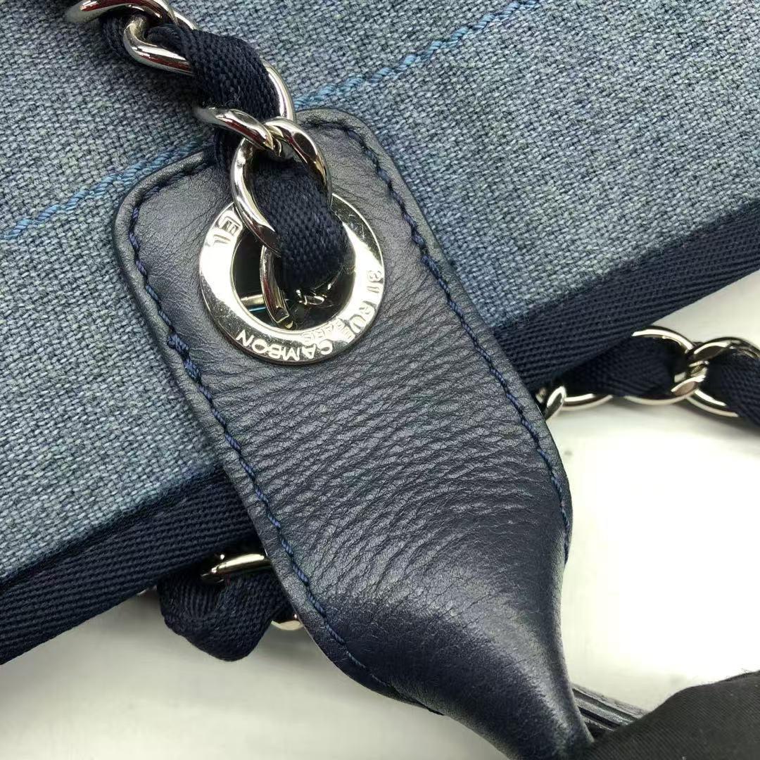 Chanel Deauville Tote Medium Navy Denim Top Handle 2012 10