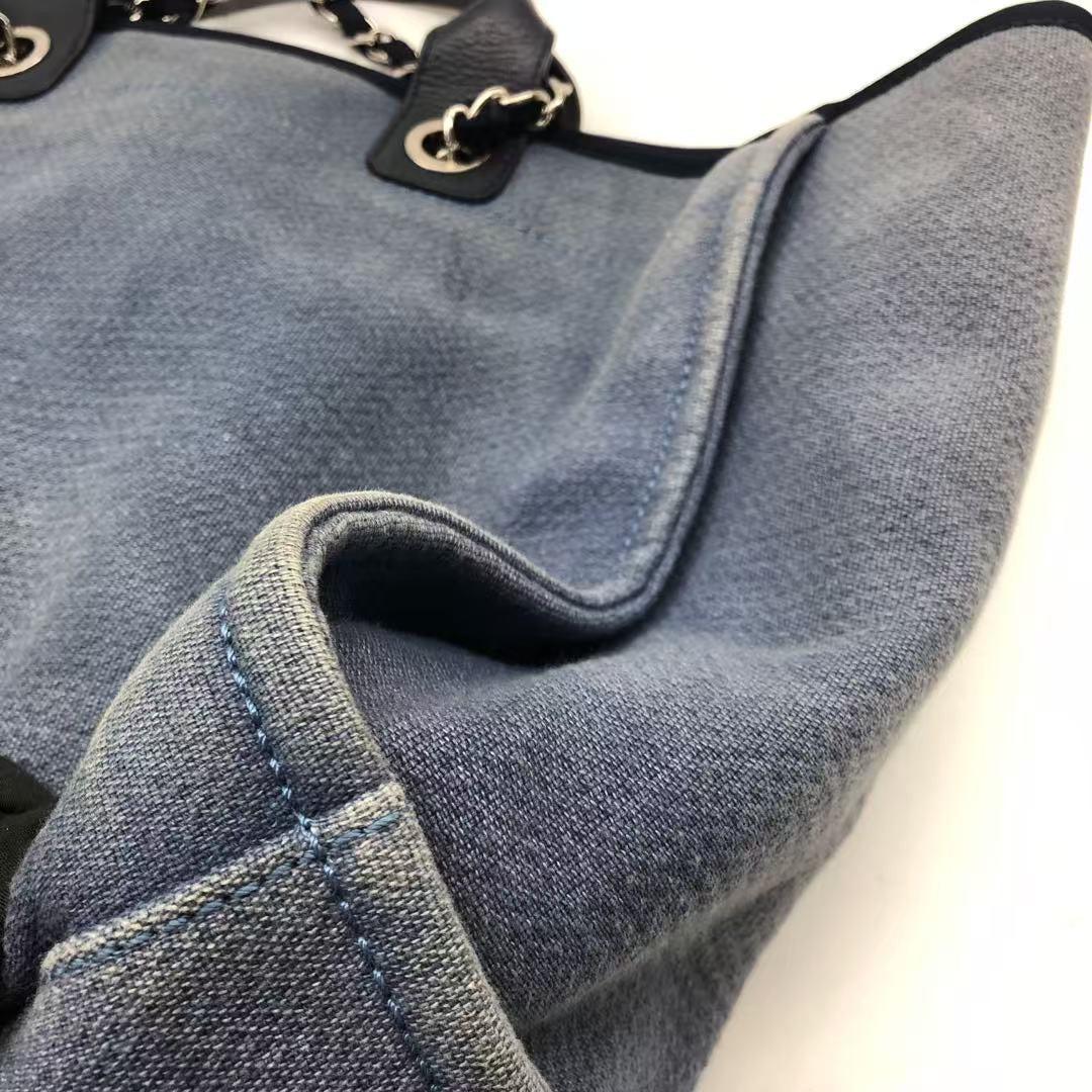 Chanel Deauville Tote Medium Navy Denim Top Handle 2012 14