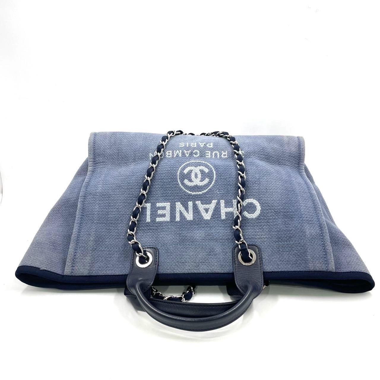 Chanel Deauville Tote Medium Navy Denim Top Handle 2012 2