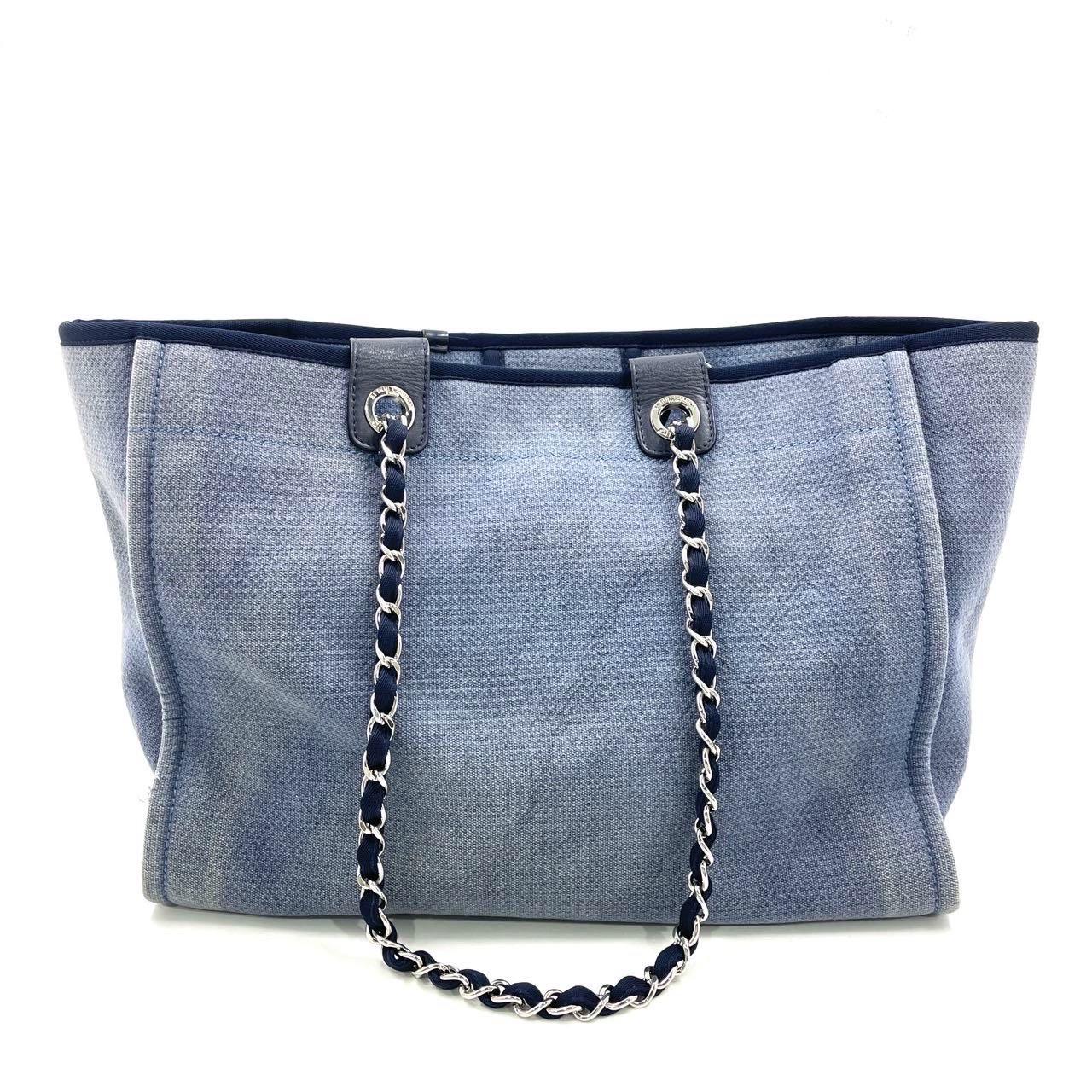 Chanel Deauville Tote Medium Navy Denim Top Handle 2012 3