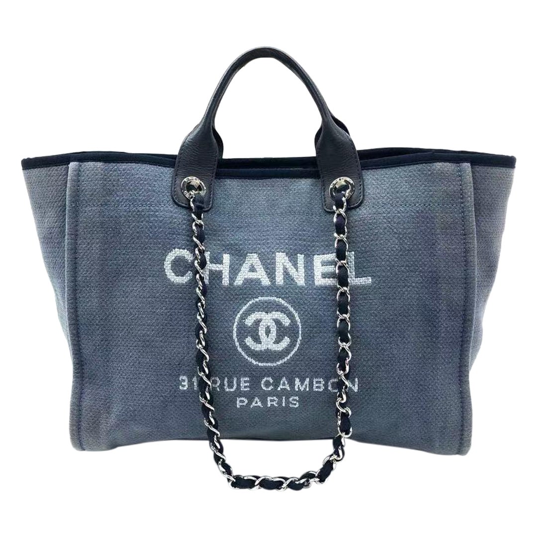 Chanel Deauville Tote Medium Navy Denim Top Handle 2012