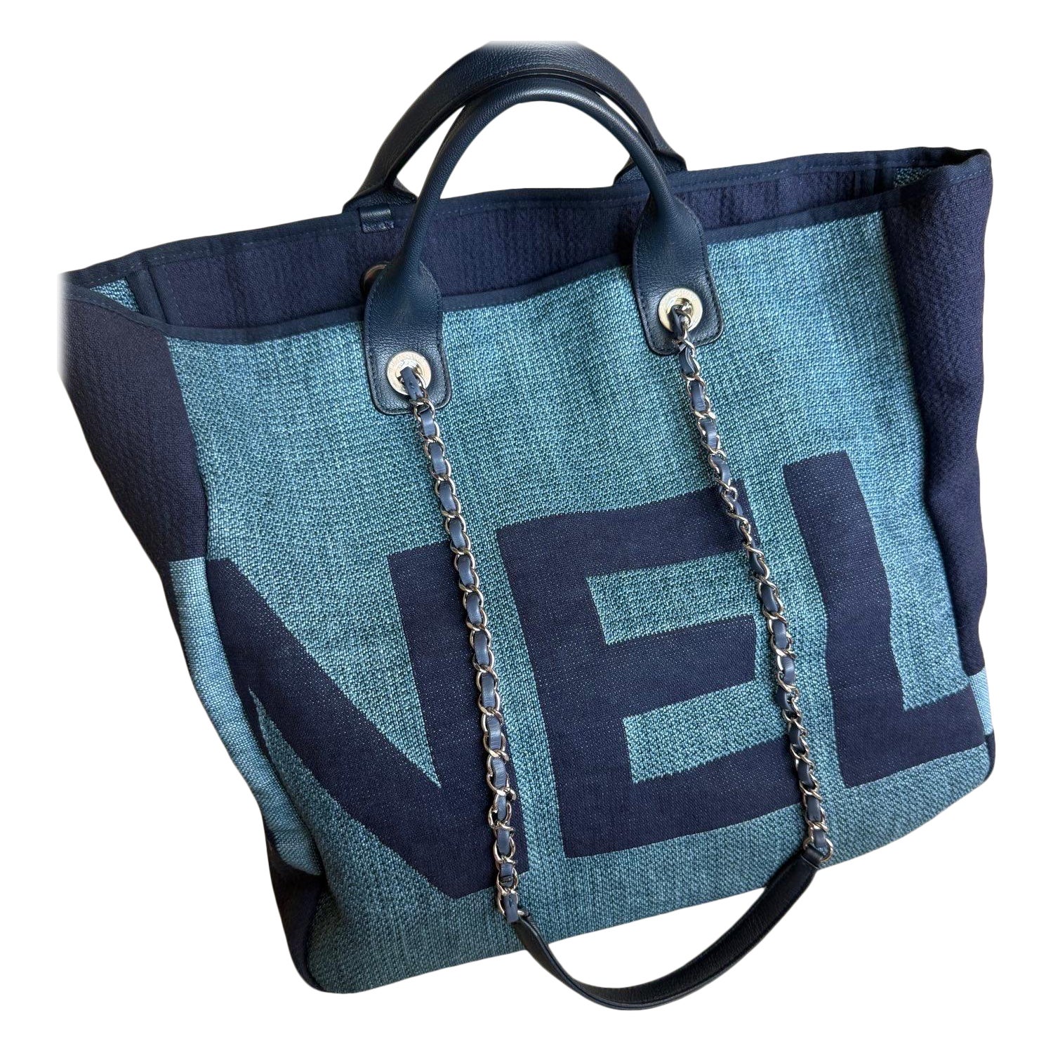Chanel Deauville Tote Medium Navy Denim Top Handle