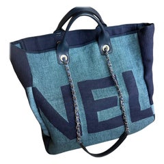 Chanel Deauville Tote Medium Navy Denim Top Handle