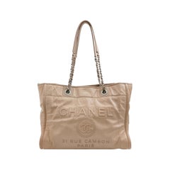 Chanel Deauville Tote Medium Pink Leather Leather Chain Straps