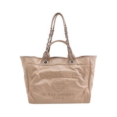 Chanel Deauville Tote Medium Pink Leather Top Handle Leather Chain Straps Chanel Deauville Tote Medium Pink Leather Top Handle Leather Chain Straps
