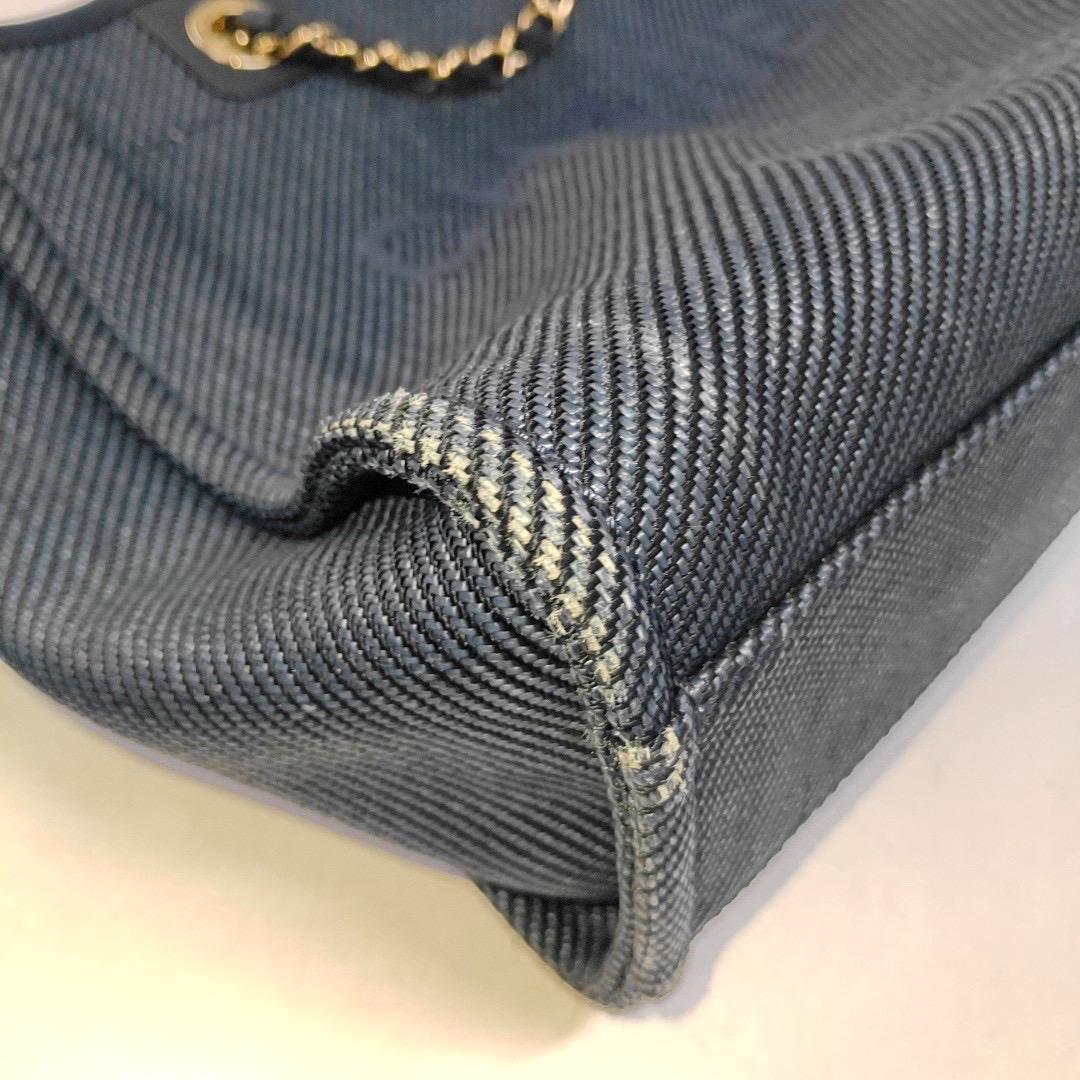 Chanel Deauville Tote Navy Denim Cloth Leather Chain Strap Small 34cm For Sale 6