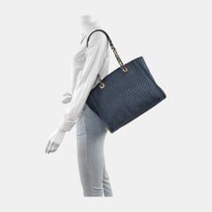 Chanel Deauville Tote Navy Denim Cloth Leather Chain Strap Small 34cm