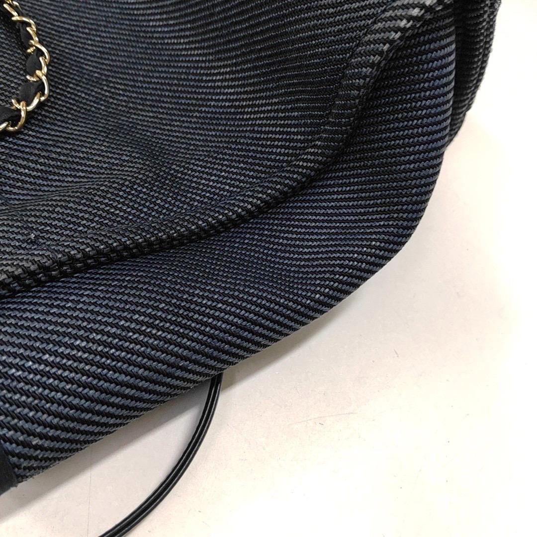 Chanel Deauville Tote Navy Denim Cloth Leather Chain Strap Small 34cm For Sale 3
