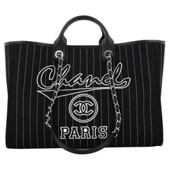 Chanel Deauville Tote Pinstripe Cotton Large