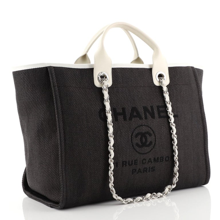 Chanel White Navy Raffia 'Deauville Large' Shopper bag