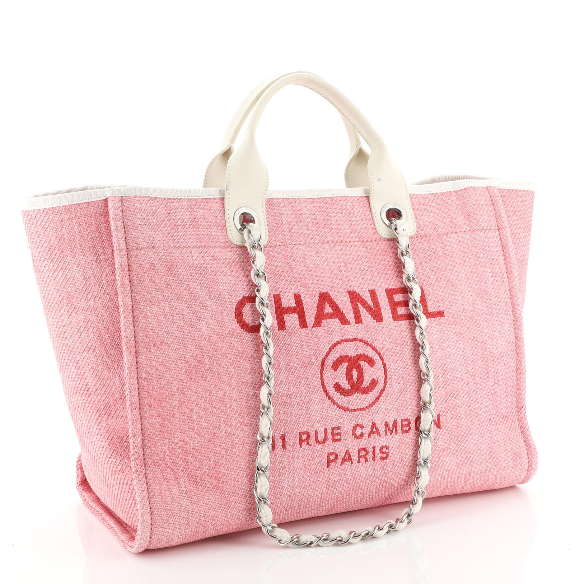 Pink Chanel Deauville Tote Raffia Large