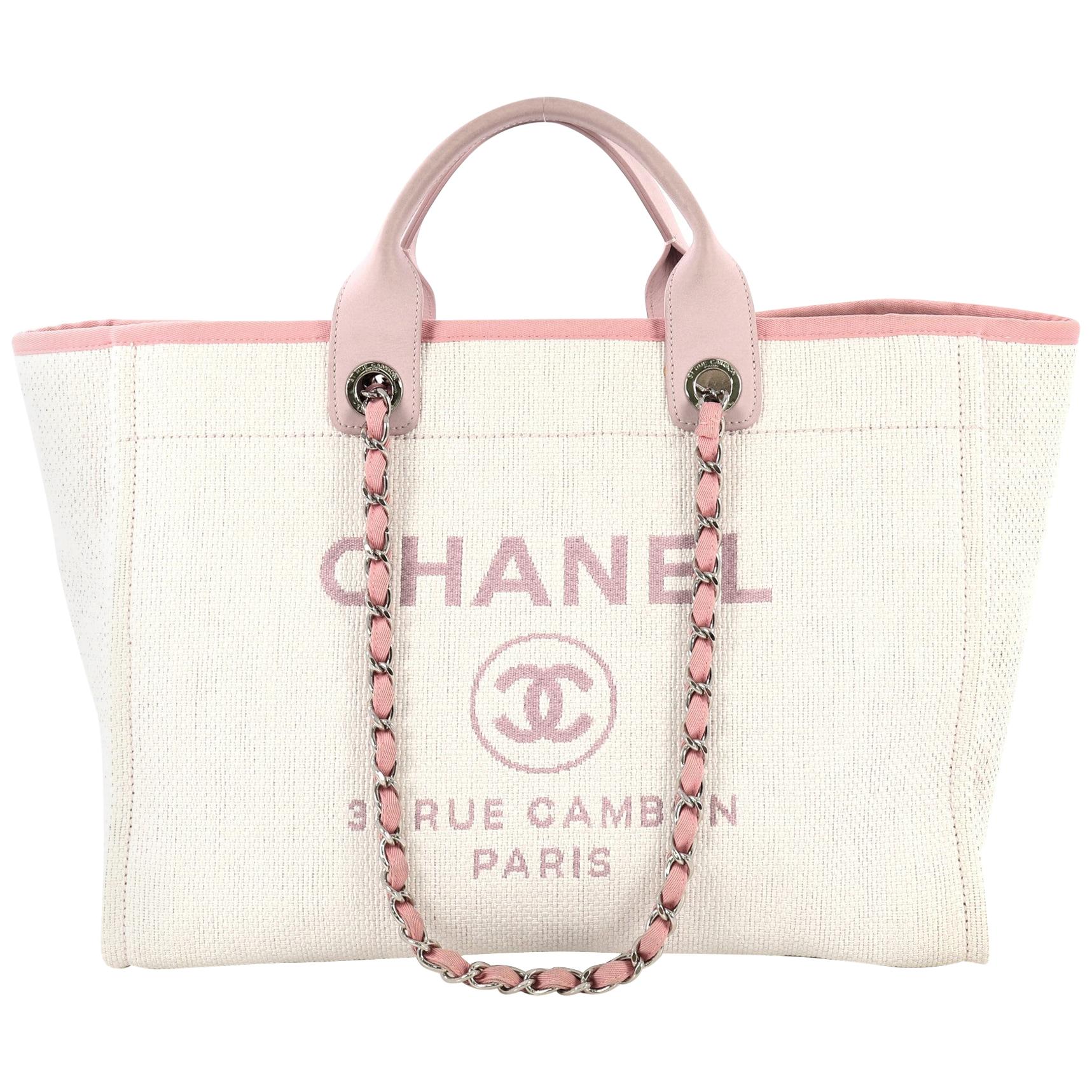 CHANEL Deauville Large Raffia Shopping Tote Bag Pink