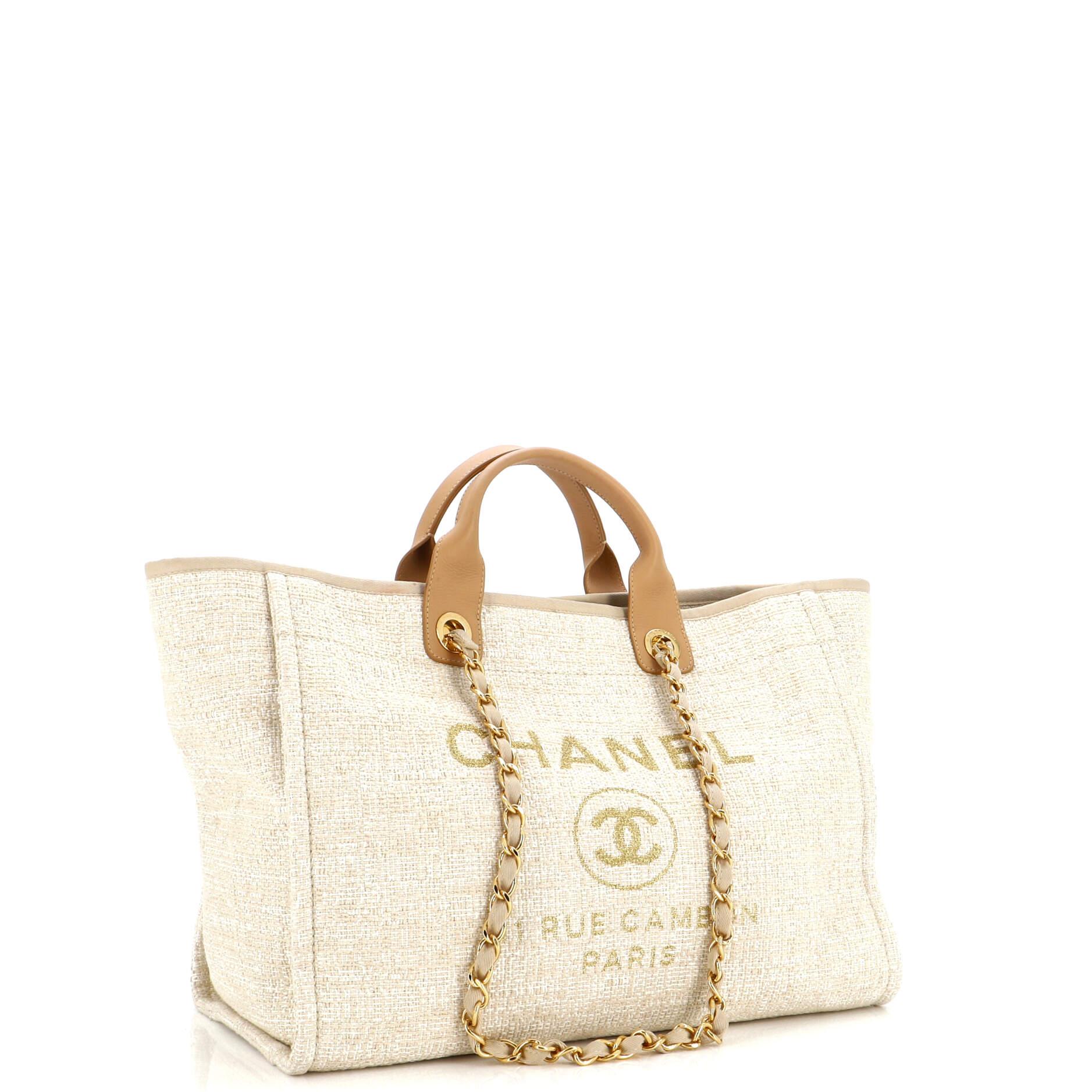 Chanel Deauville Tote Raffia with Glitter Detail Medium In Good Condition In NY, NY