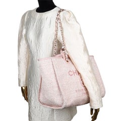 CHANEL Deauville Tote Raffia mit Glitter Large Pink