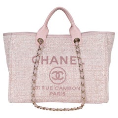 CHANEL Deauville Tote Raffia mit Glitter Large Pink