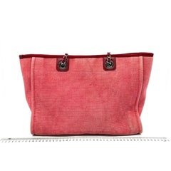 Chanel Deauville Tote Red Canvas with Metelasse Chain